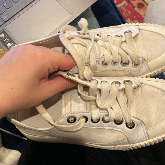 Veronica Beard / Parise white Canvas Leather Sneakers 6 - Picture 5 of 8